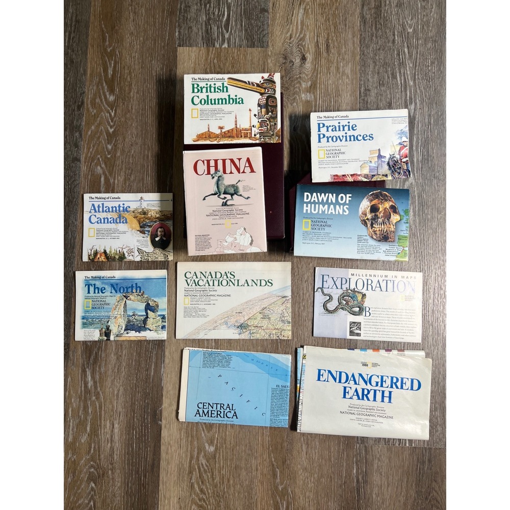 National Geographic Vintage Map Collection Set OS Burgundy Case Lot 10+ Maps